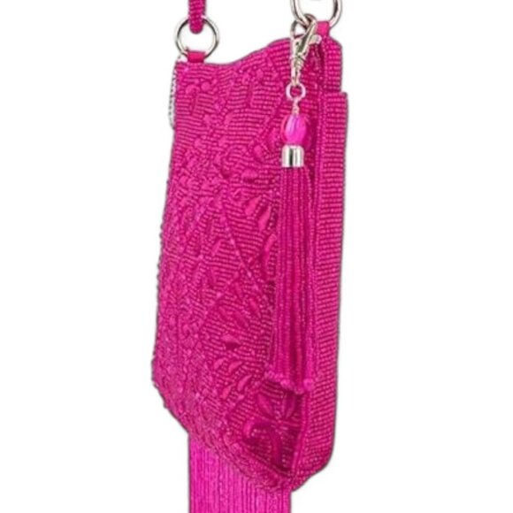 Mary Frances Fringe Benefit Bold Pink Beaded Embroidered Crossbody Handbag - Picture 4 of 16